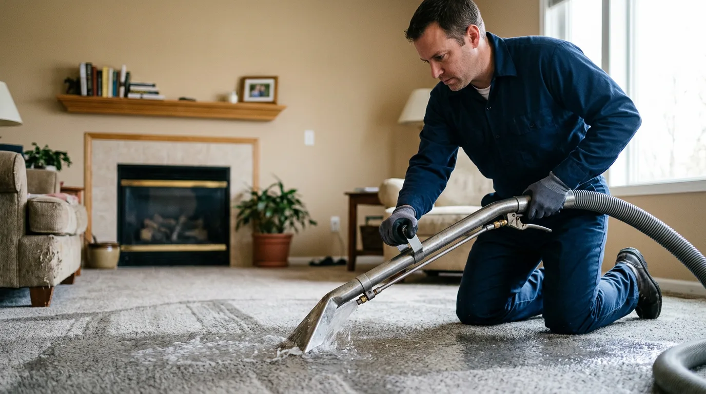 Water damage restoration technician working near Vernon, VT